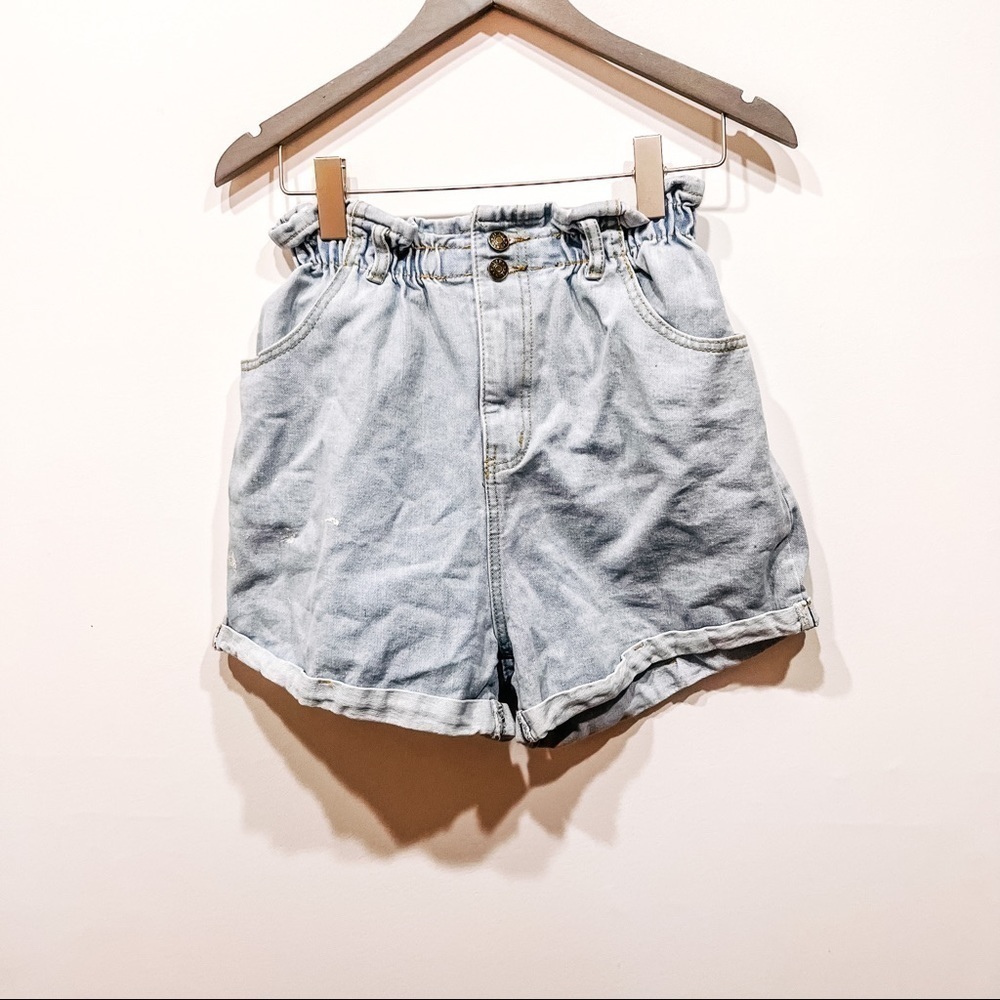 Elastic High Waist Jean Shorts SZ- Tag Missing Check Measurements